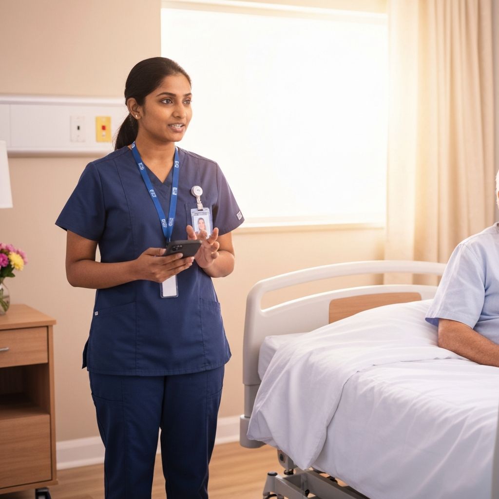 Nurse practitioner using Carebrain AI scribe at a SNF bedside