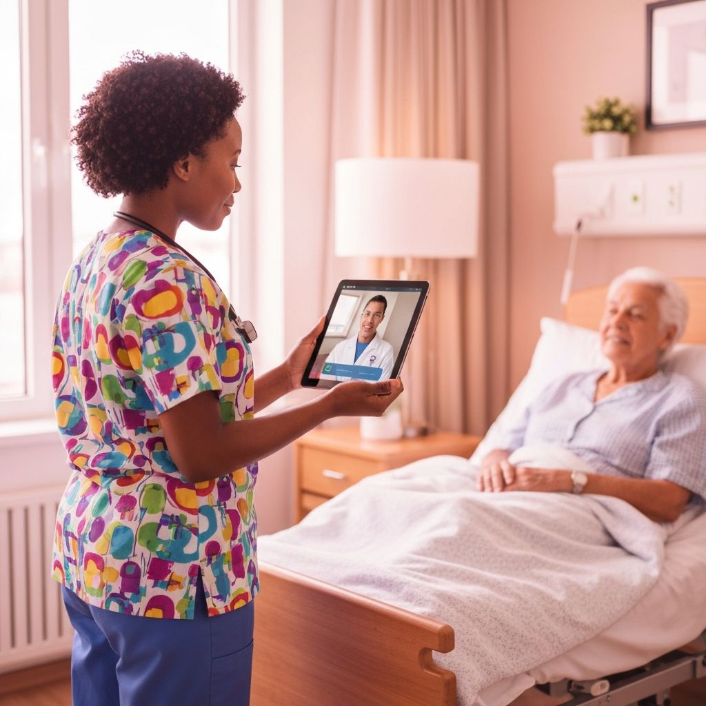 Nurse at the bedside connecting a provider via video visit