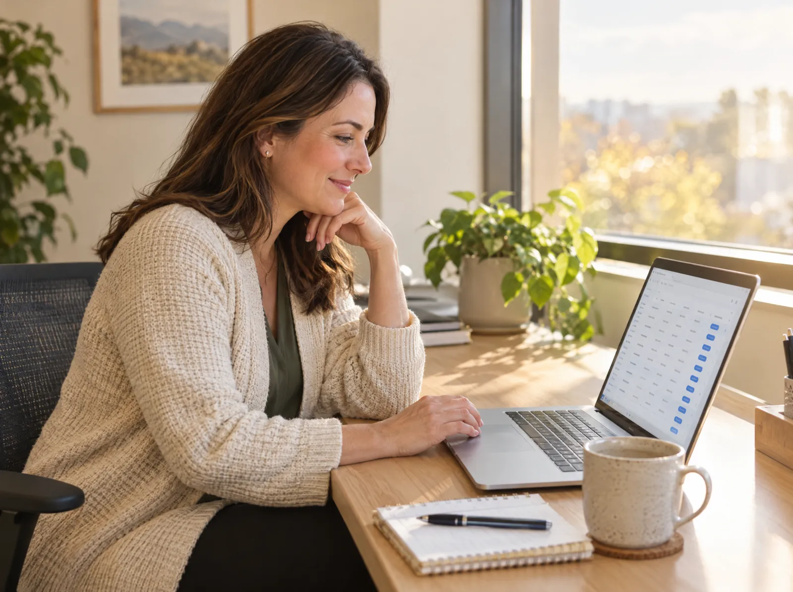A revenue cycle lead reviews claims on her laptop